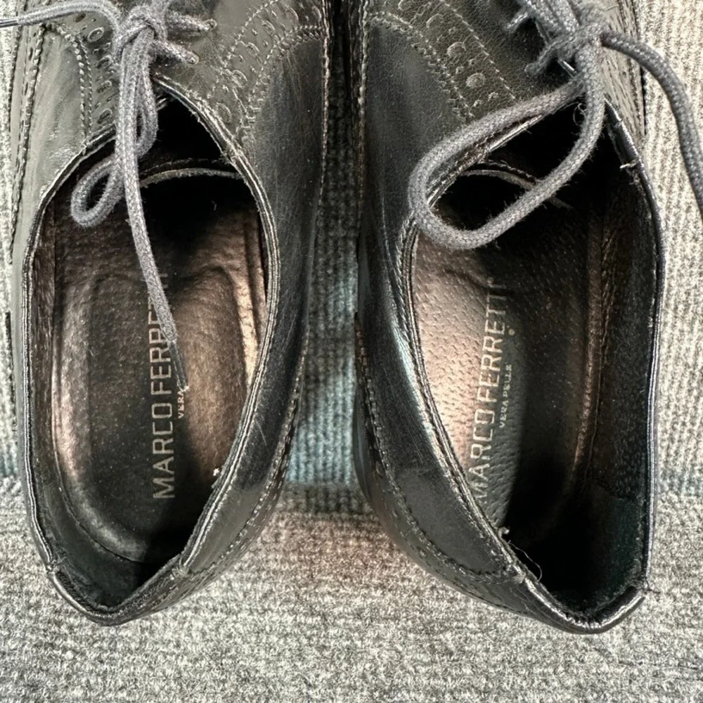 Marco Ferretti Black Leather Wingtip Brogue Oxford Dress Shoes Mens 42 Italian